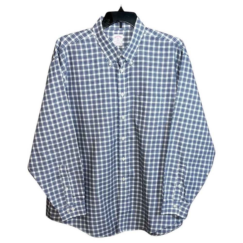 Brooks Brothers 346 Shirt Men’s XXL Blue White Non Iron Button Front Long Sleeve